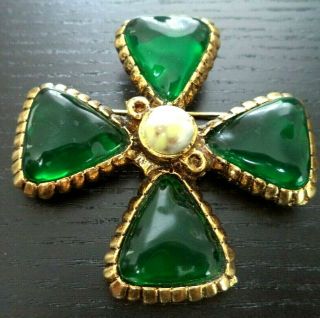 Rare Vintage Estate Signed Craft Green Glass Flower 2 1/4 " Brooch G727r