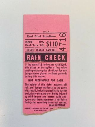 Rare Negro League Baseball Ticket - Red Bird Stadium (1933?)