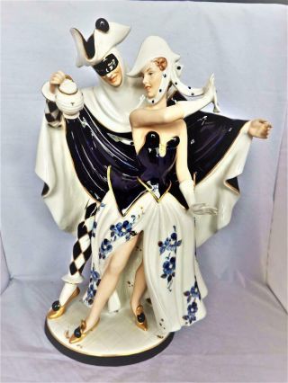Royal Dux Porcelain Rare Huge Masquerade Carnival Dancing Couple