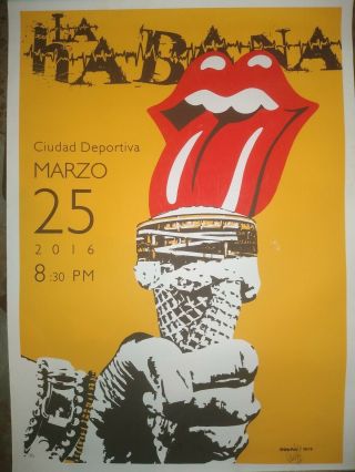 Rare Rolling Stones Cuba Concert Poster March 25 2016.  Artist Signed