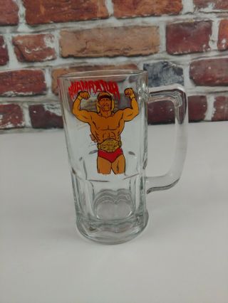 Vintage 1985 Wwf Hulk Hogan Hulkamania Rare Large Heavy Glass Mug Wrestling Euc
