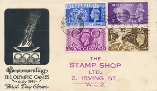 Gb 1948 Olympic Games On Rare Illustration Fdc Slogan,  Cat £70,