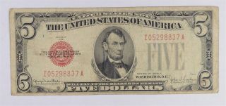 Uncommon 1928 - F $5.  00 Red Seal Us Note - Rare Note 556
