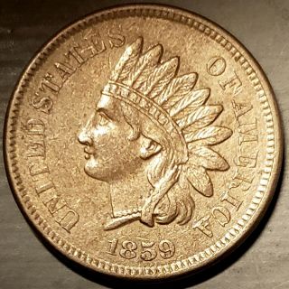 1859 Indian Head Cent Penny Au,  So Rare W/ 4 Diamonds $$$ Doubled Rev