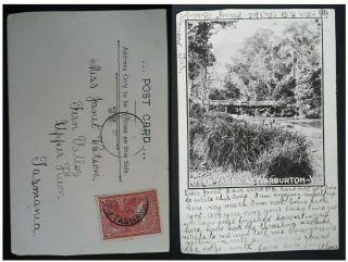 Rare 1908 Tasmania Australia Warburton Vic Postcard Bismarck To Upper Huon