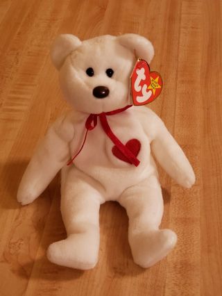 Rare Ty Beanie Baby Valentino White W/ Red Heart & Brown Nose - Vintage