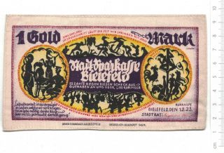 Jb German Notgeld Bielefeld 1 Goldmark On Silk From 01.  02.  1923 W/o.  Stamp,  Rare