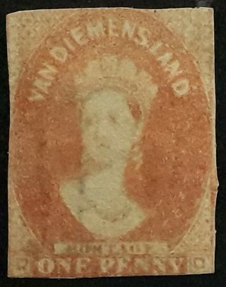 Rare 1863 - Tasmania Australia 1d Brick Red Imperf Chalon Head Stamp