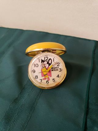 " Rare " Vintage Mighty Mouse Terry Toons Travel Alarm Clock Yellow Case