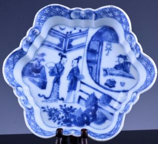 Rare 17/18thc Chinese Kangxi Blue White Figural Landscape Tea Tray Serving Dish