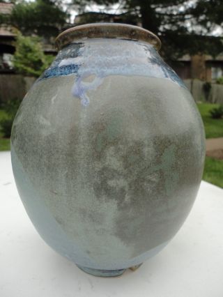 Art Pottery Blue glaze vase.  Virginian Based artist shaped.  Rare 6