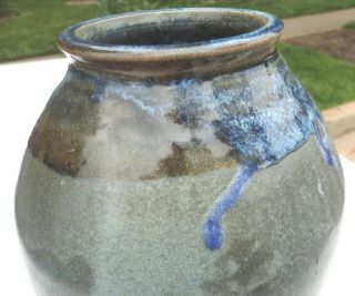 Art Pottery Blue glaze vase.  Virginian Based artist shaped.  Rare 8