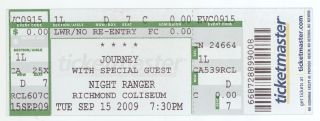 Rare Journey & Night Ranger 9/15/09 Richmond Va Coliseum Full Ticket