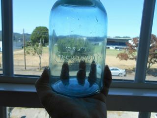 Rare Universal L F & C Fruit Canning Jar,  Aqua With Zinc Lid Quart