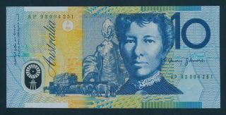 Australia: 1993 $10 Fraser - Evans Ap93 " Rare Green Serial ".  Only 4,  500 Issued Unc