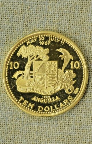 1967 Anguilla Dolphin 10$ Gold Coin Rare