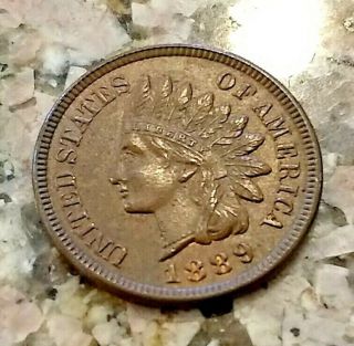 Rare 1889 U.  S Indian Head Penny Brown Tone Clear Sharp Details N/r