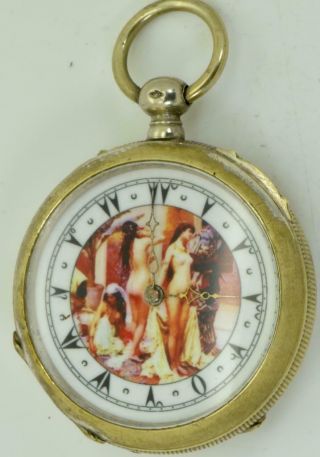 Unusual&rare Antique Swiss Pocket Watch.  Fancy Enamel Ottoman Erotic Dial C1860