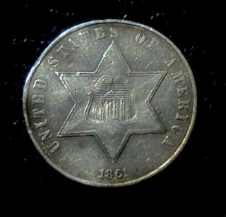 Rare 1861 Xf - Au Silver 3c 3 Cent Piece Trime Coin Pre Civil War Great Date