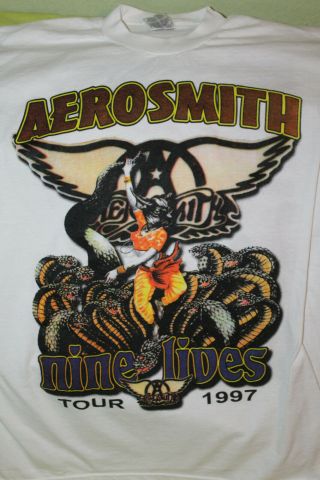 1997 Aerosmith Nine Lives T Shirt L Rare Concert Tour Fruit Of The Loom