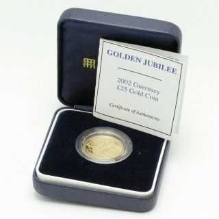 Rare 2002 Proof Guernsey £25 22ct Gold Coin Golden Jubilee Full Sovereign Boxed
