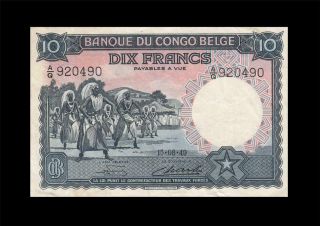 1949 Belgian Congo 10 Francs Africa X - Rare " A " ( (ef))