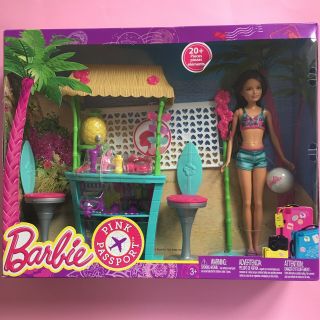 Barbie Skipper Pink Passport Tiki Hut Beach Playset - Nrfb,  Very Rare