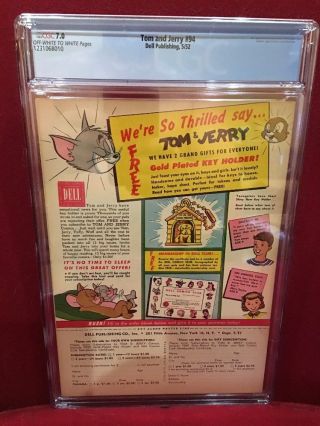 Tom and Jerry comics 94 (Dell,  5/1952) CGC NM 7.  0 Rare hard to Find 3