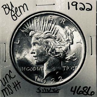 1922 P Bu Gem Peace Silver Dollar Unc Ms,  U.  S.  Rare Coin 4686