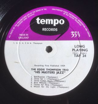 His Master ' s Jazz The Eddie Thompson Trio ULTRA RARE 1959 Tempo LP tap 24 EX/EX, 2