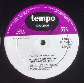 His Master ' s Jazz The Eddie Thompson Trio ULTRA RARE 1959 Tempo LP tap 24 EX/EX, 4