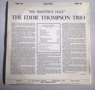 His Master ' s Jazz The Eddie Thompson Trio ULTRA RARE 1959 Tempo LP tap 24 EX/EX, 6