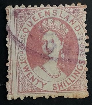 Rare 1880 - Queensland Australia 20/ - Rose Chalon Head Stamp