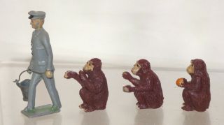 RS16 - rare F G Taylor spare plastic Chimpanzees and Zoo Keeper with bucket.  VG 2