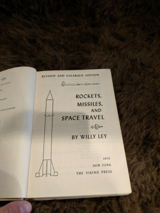 Rockets,  Missiles,  and Space Travel by Willy Ley RARE 1958 Edition - Very Good 3