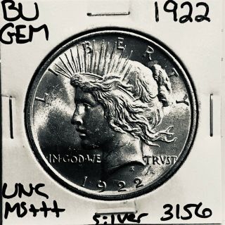 1922 P Bu Gem Peace Silver Dollar Unc Ms,  U.  S.  Rare Coin 3156