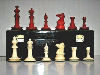 Rare,  Antique K P Uhlig Bovine Bone Staunton (k = 58 Mm) Chess Set,  Wood Box.