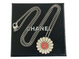130165 / 100 Auth Chanel Silver Chain Necklace Flower Cc Rare 04p