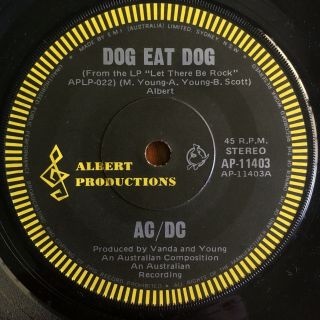 Ac/dc Dog Eat Dog Vinyl Record 7” 45 Press Rare Roo Label