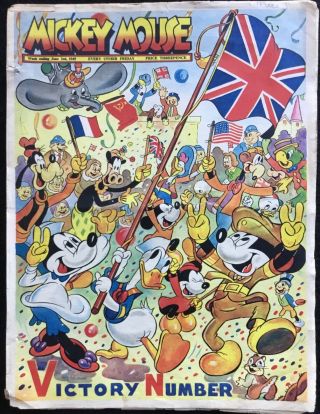 Mickey Mouse Victory Number - June 2,  1945,  Very Rare Ww2 Commemoration,  Britain