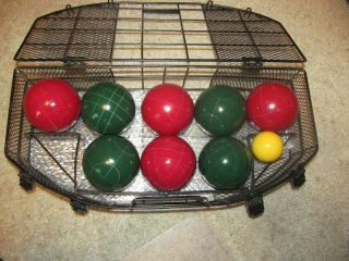 Rare Vintage Bocce Ball Set Wire Metal Carrier Storage 8 Balls Pallino - (ds530)