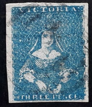 Rare 1852 - Victoria Australia 3d (blue) Halflength Stamp Ham Printing