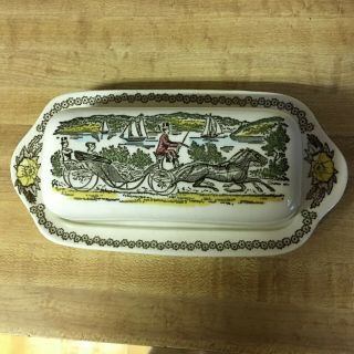 Very Rare Colors Royal China Currier & Ives 4 " By 8 " Covered Butter Dish Memory