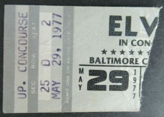 Vintage Rare 1977 Elvis Presley Concert Ticket Stub Baltimore Civic Center