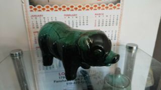 Blue Mountain Pottery Rare Pig glazed in green hues color,  vintage 3