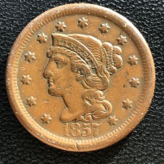 1857 Large Cent Braided Hair Large Date Rare Xf 7609