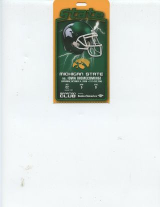 2008 Michigan State Vs.  Iowa Football Ticket Stub (rare Club Ticket,  Msu Won)