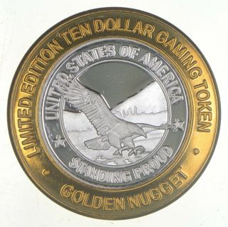. 999 Fine Silver Center Golden Nugget Casino Chip $10 Token - Rare 238