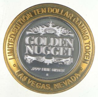 . 999 Fine Silver Center Golden Nugget Casino Chip $10 Token - Rare 238 2