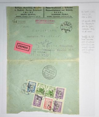 Lithuania To Germany 1928 Rare Richly Franked Reg Express Cover Kaunas,  Lietuva